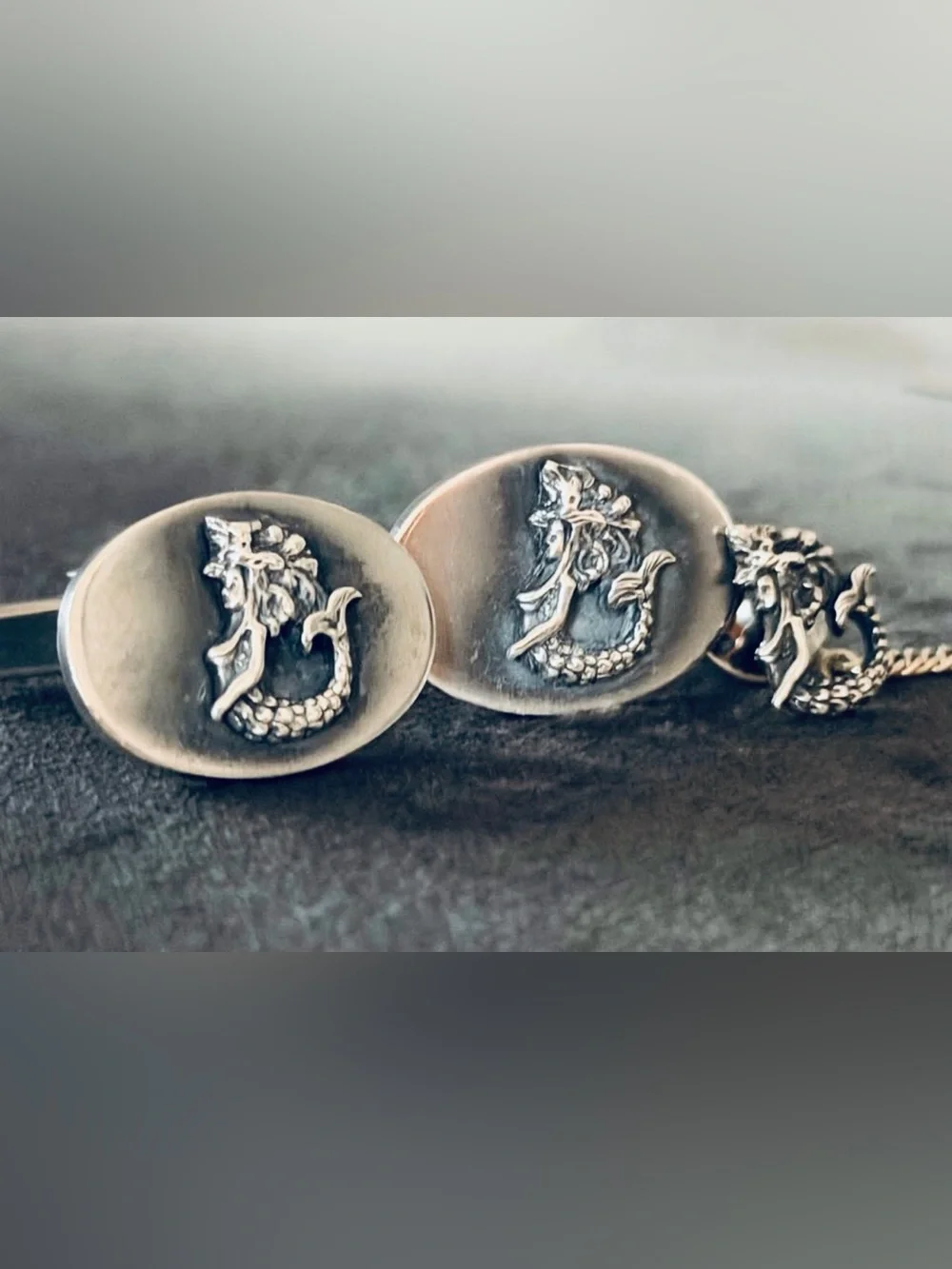 VTG  Sterling silver mermaid cufflinks, & Tie Pin set